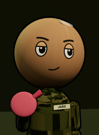 O recruta João, careca, com a almofada de pum