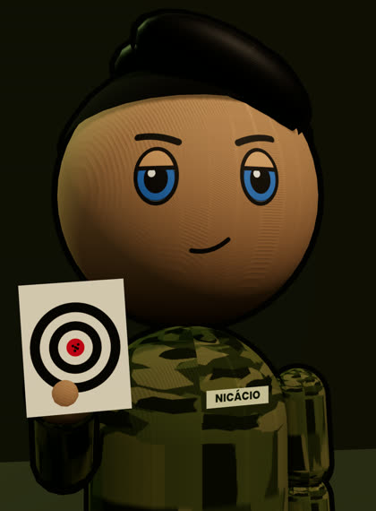 O recruta Nicácio com o alvo de tiro